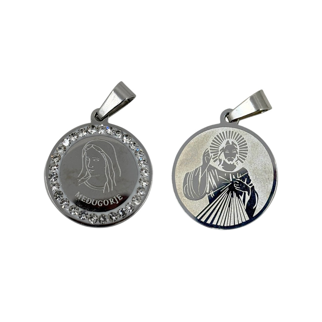 Medaljica: Gospa Međugorje, Isus Krist - srebrene boje